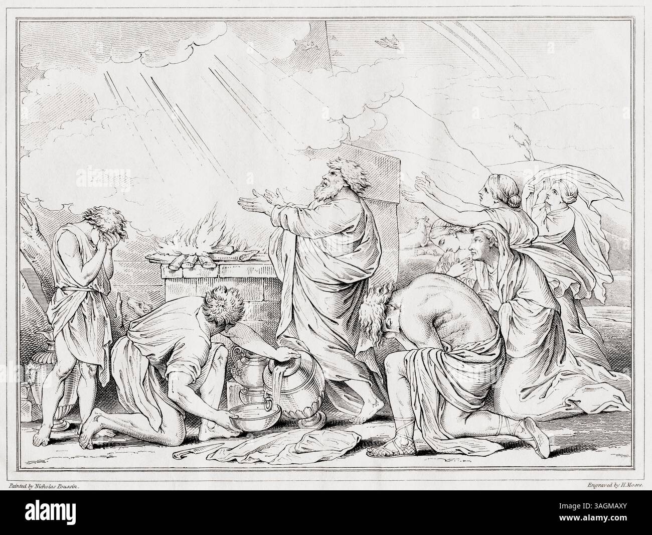 Noah's sacrifice.  After a 19th century print. Stock Photo
