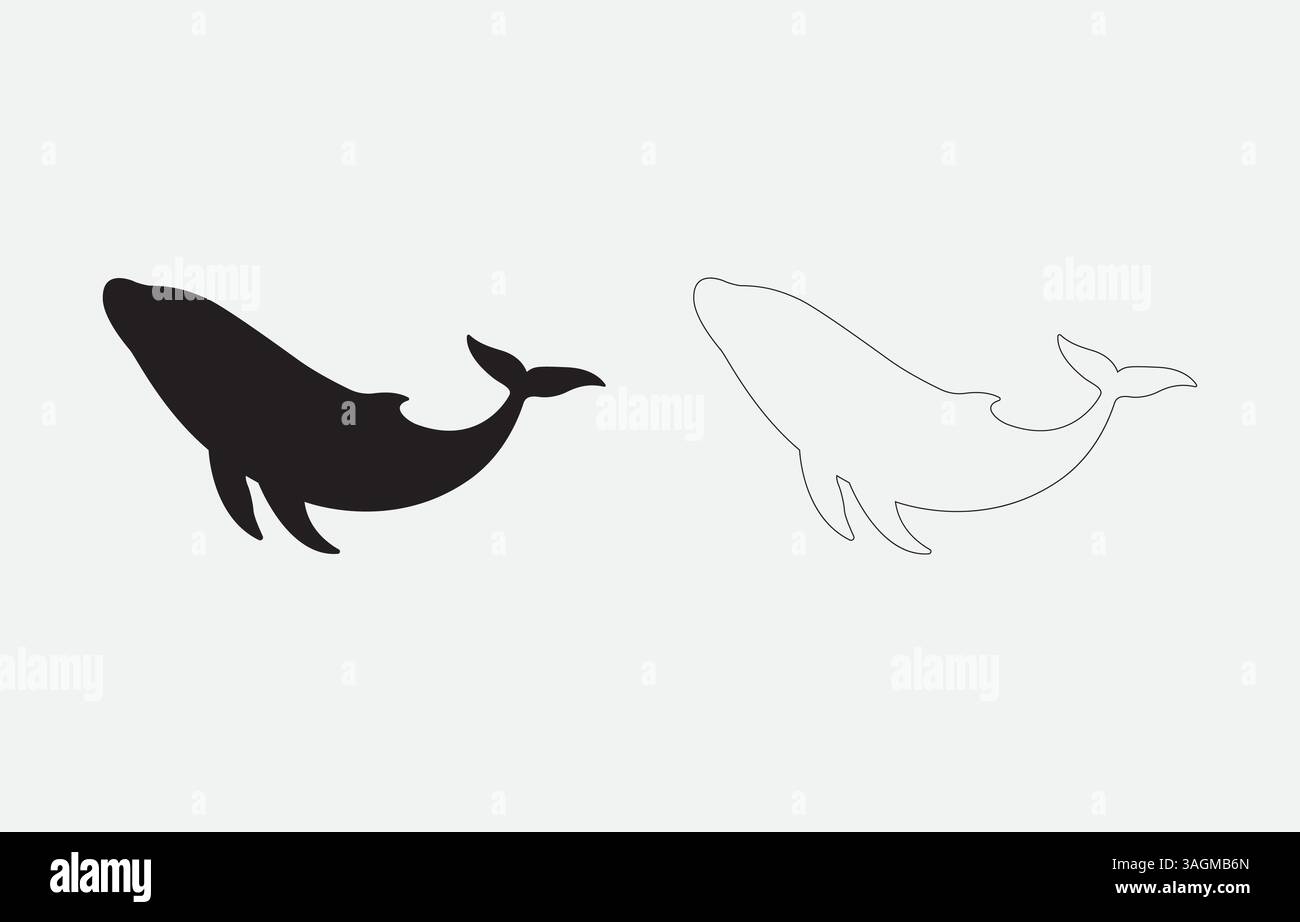 Blue Whale Silhouette Vector Illustration Isolated on white background ...