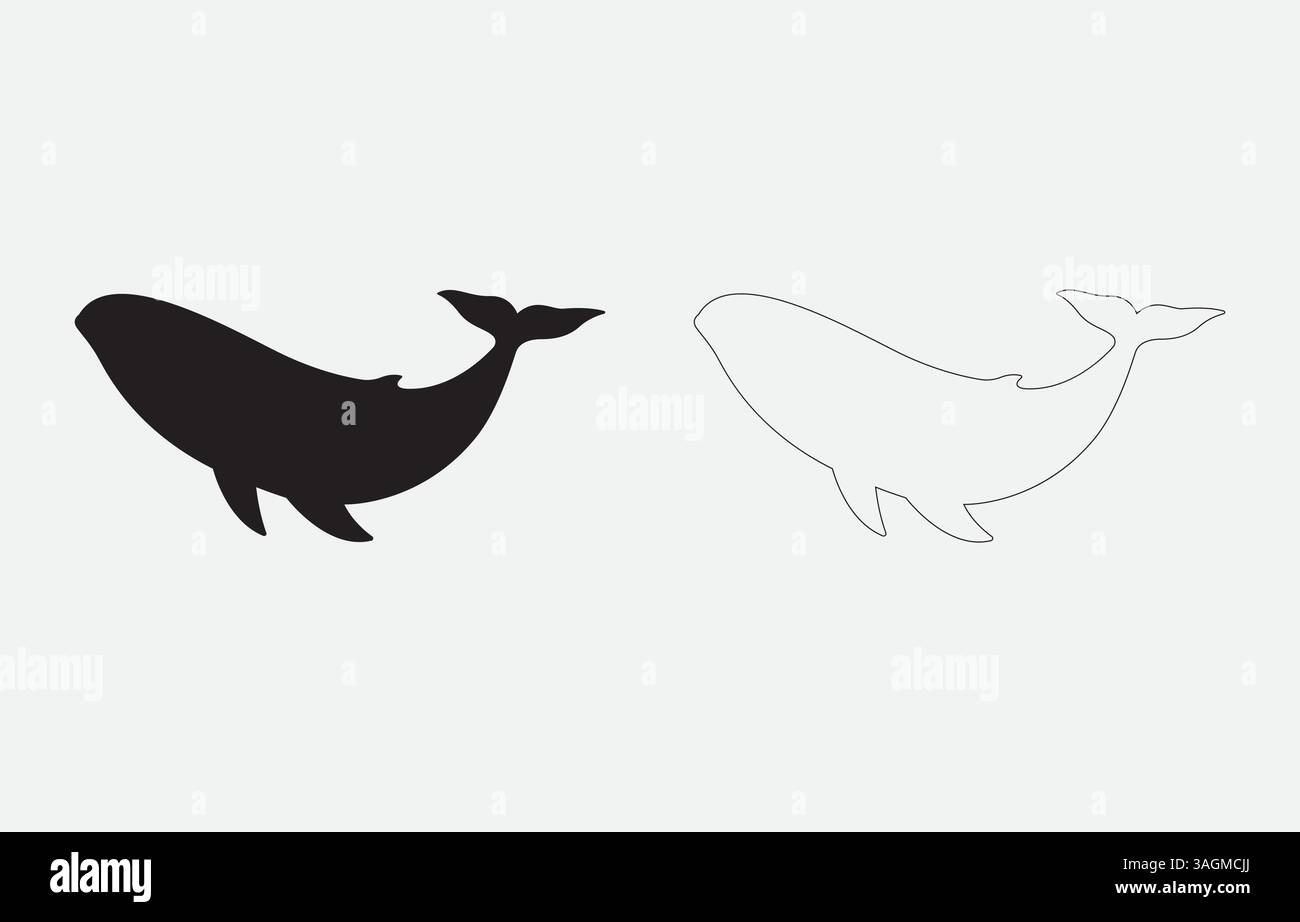 Blue Whale Silhouette Vector Illustration Isolated on white background ...