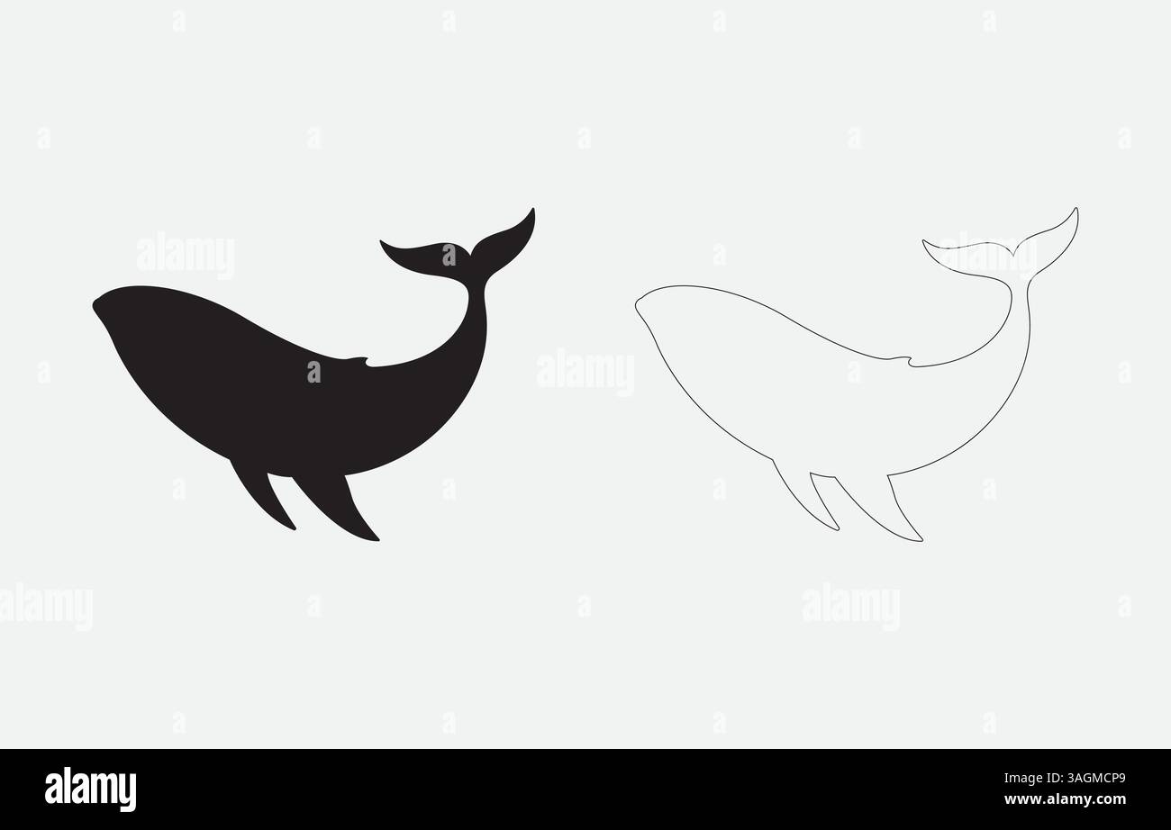 Blue Whale Silhouette Vector Illustration Isolated on white background ...