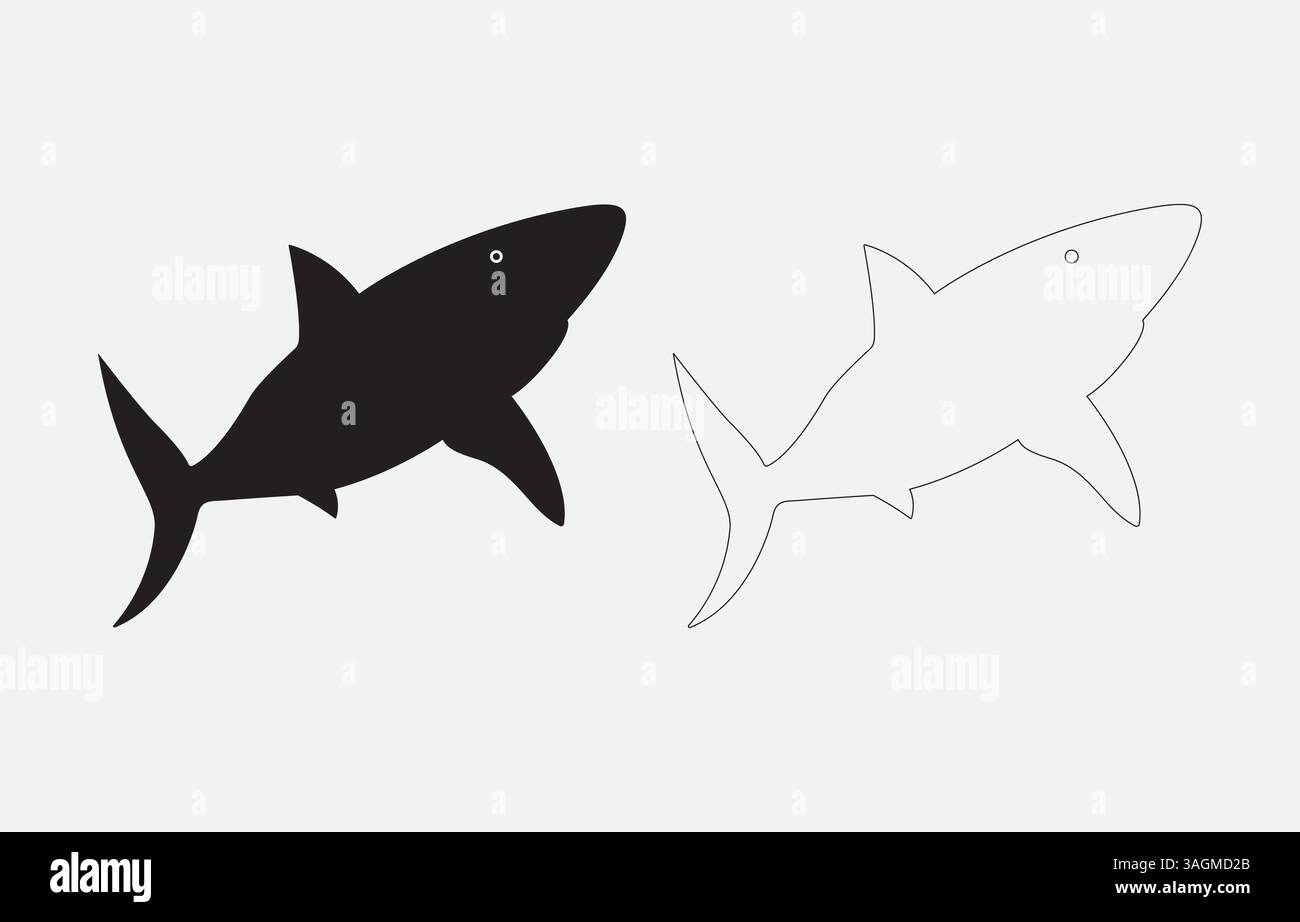 Shark Silhouette Vector Illustration Isolated on white background Stock Vector