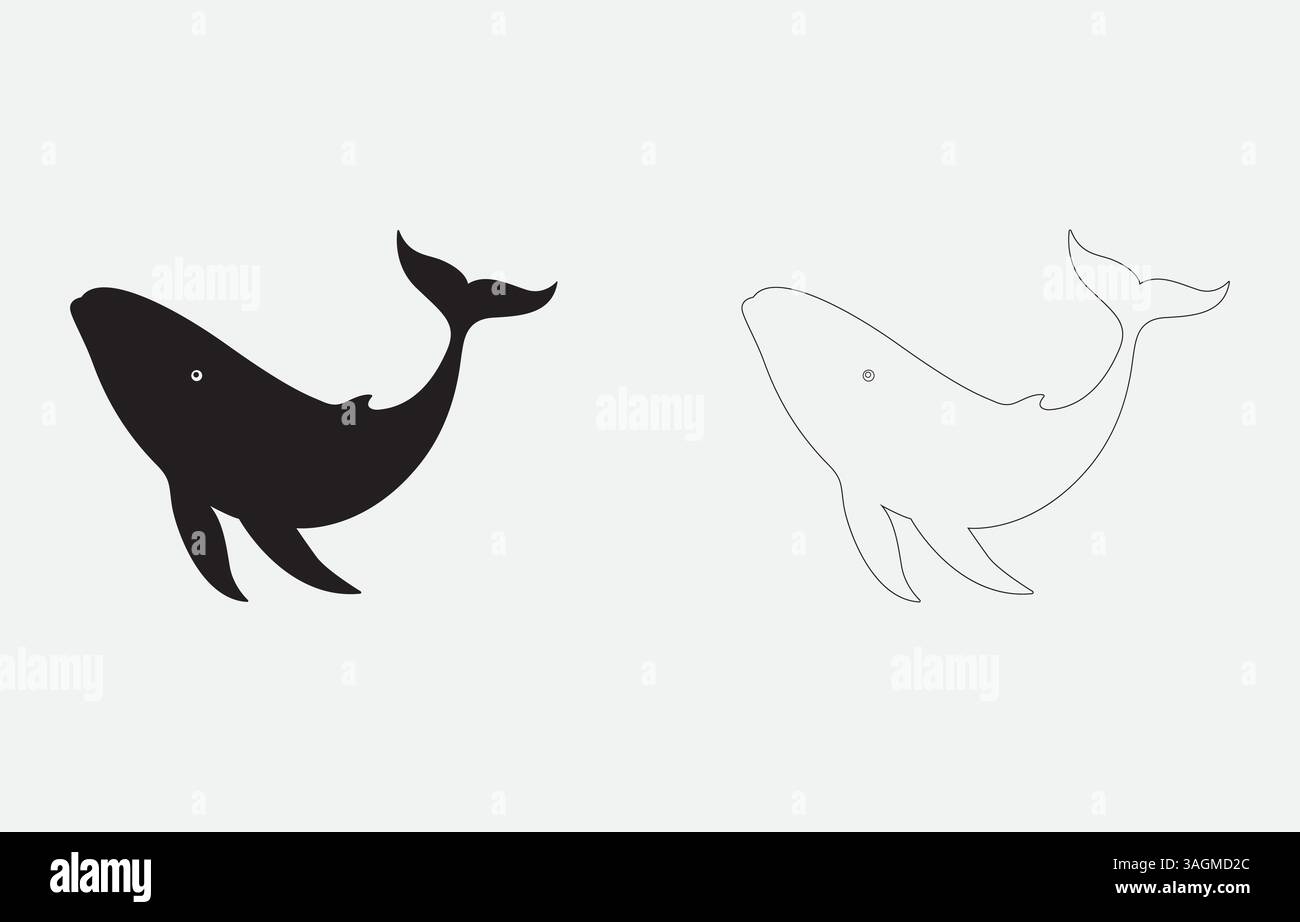 Blue Whale Silhouette Vector Illustration Isolated on white background ...