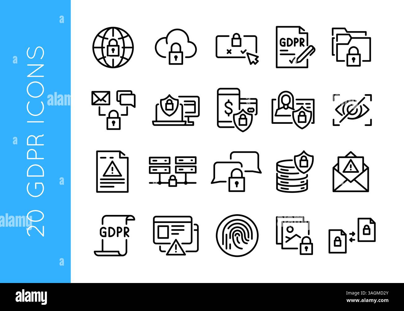 GDPR data protection icons set Stock Vector