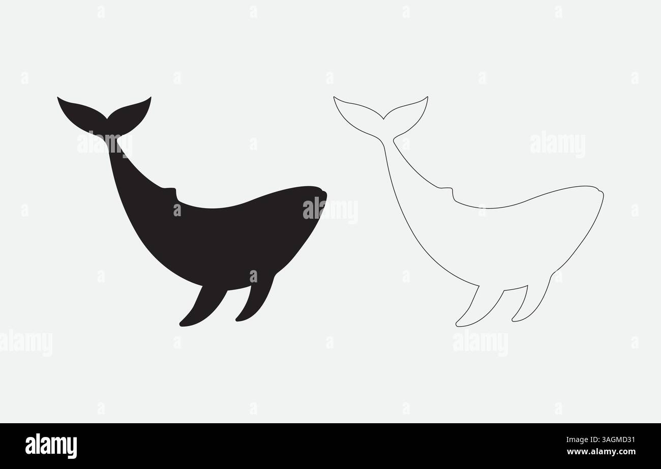 Blue Whale Silhouette Vector Illustration Isolated on white background ...