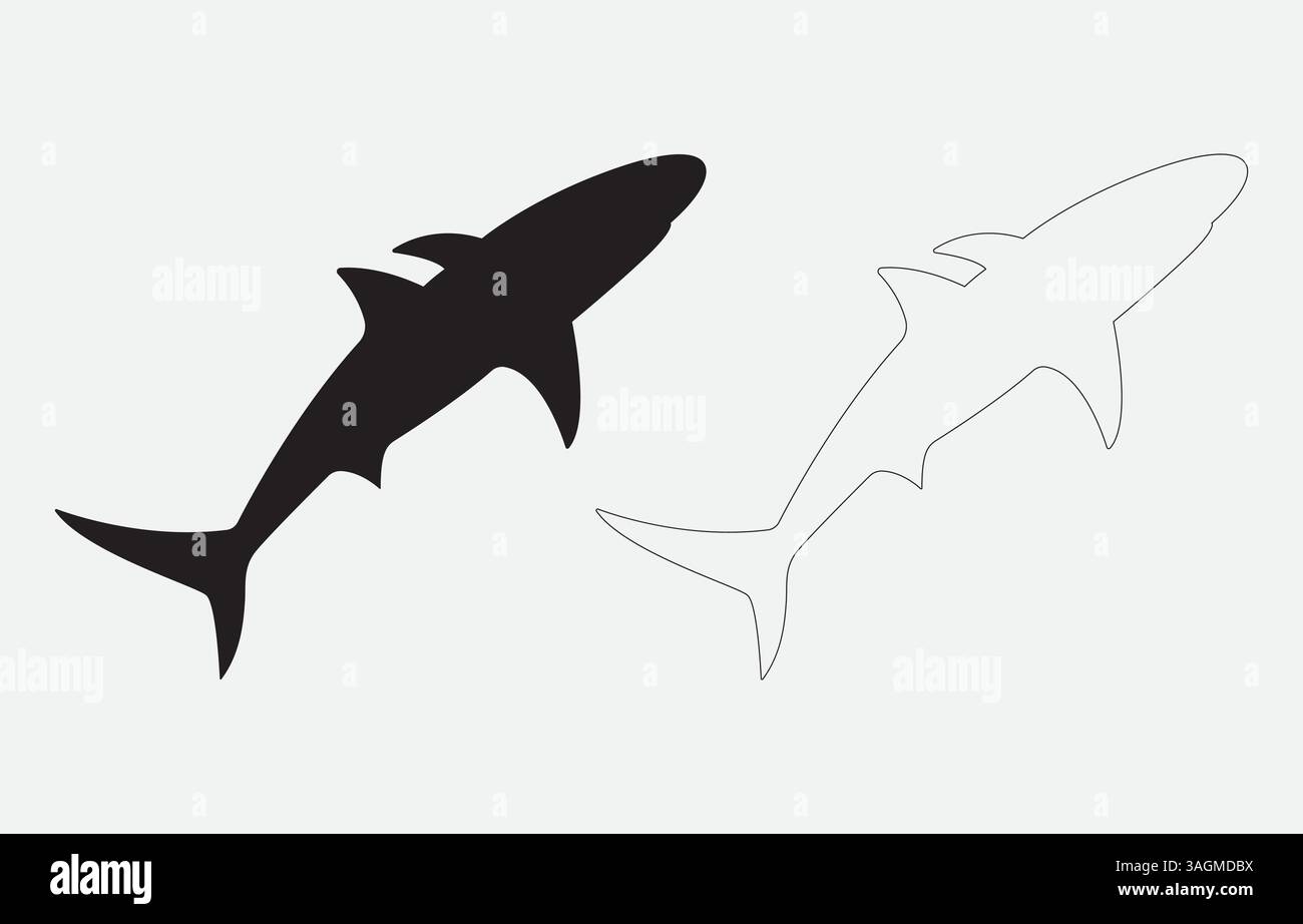 Shark Silhouette Vector Illustration Isolated on white background Stock Vector