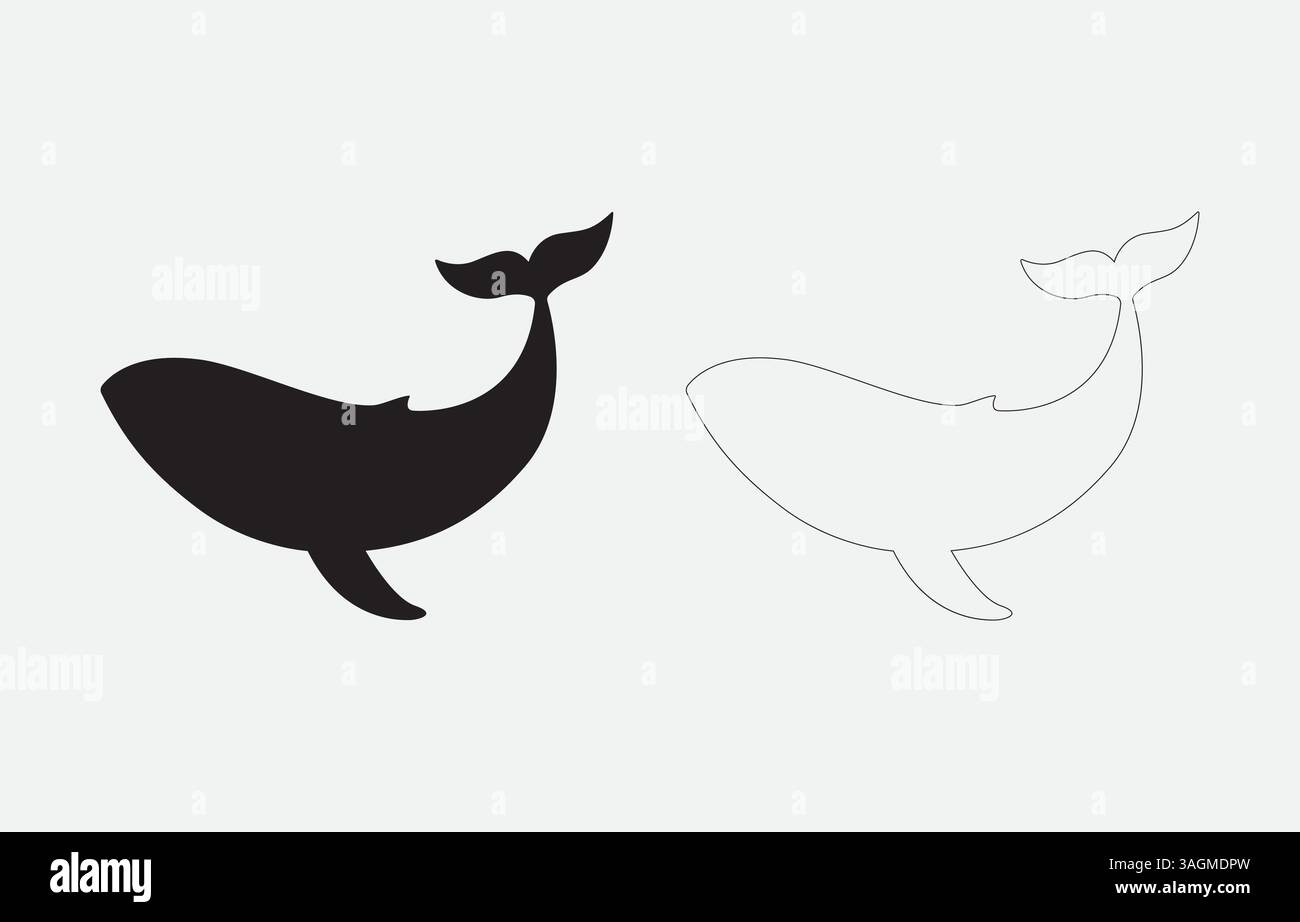 Blue Whale Silhouette Vector Illustration Isolated on white background ...