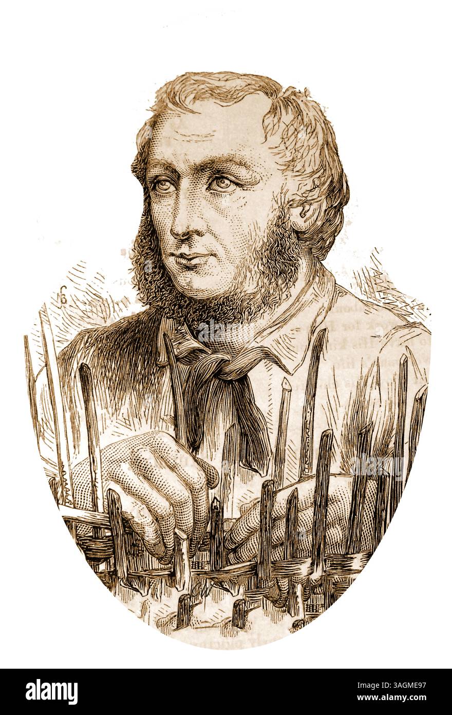 Boer War -A blind basket maker- Rehabilitation of injured British soldiers in the Boer War - Blinded servicemen were  taught basket making, carpet  and rug making etc. Stock Photo