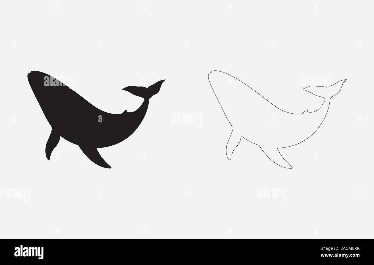 Blue Whale Silhouette Vector Illustration Isolated on white background ...