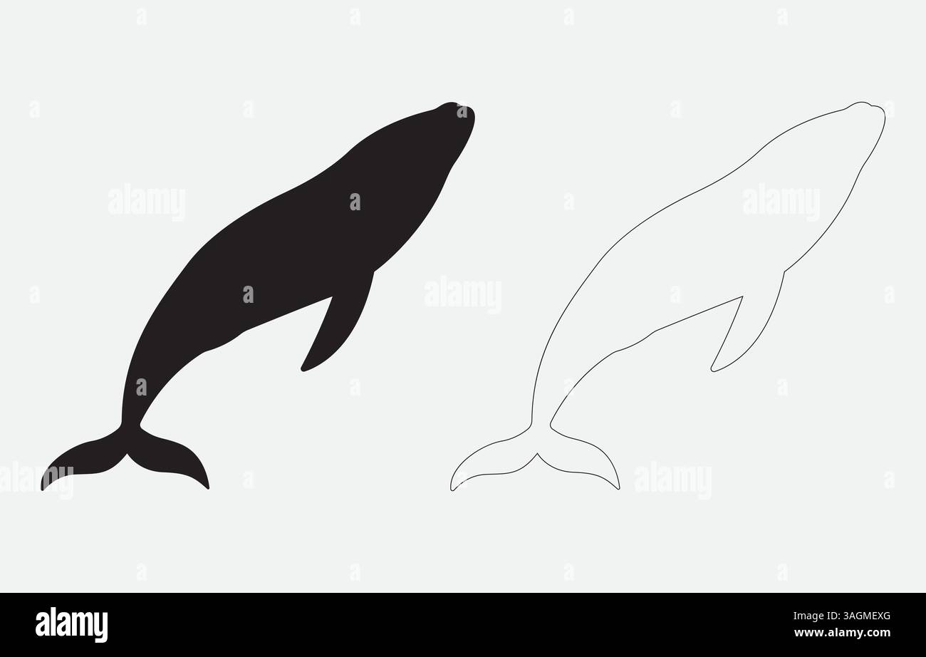 Blue Whale Silhouette Vector Illustration Isolated on white background ...