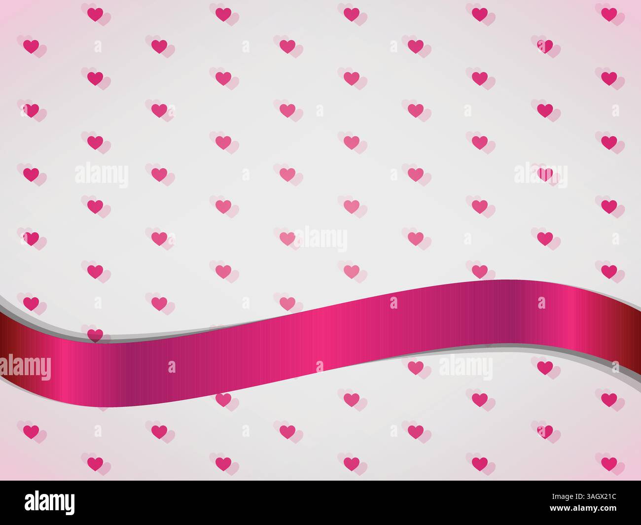 Pink loving hearts seamless pattern background with ribbon Stock Vector