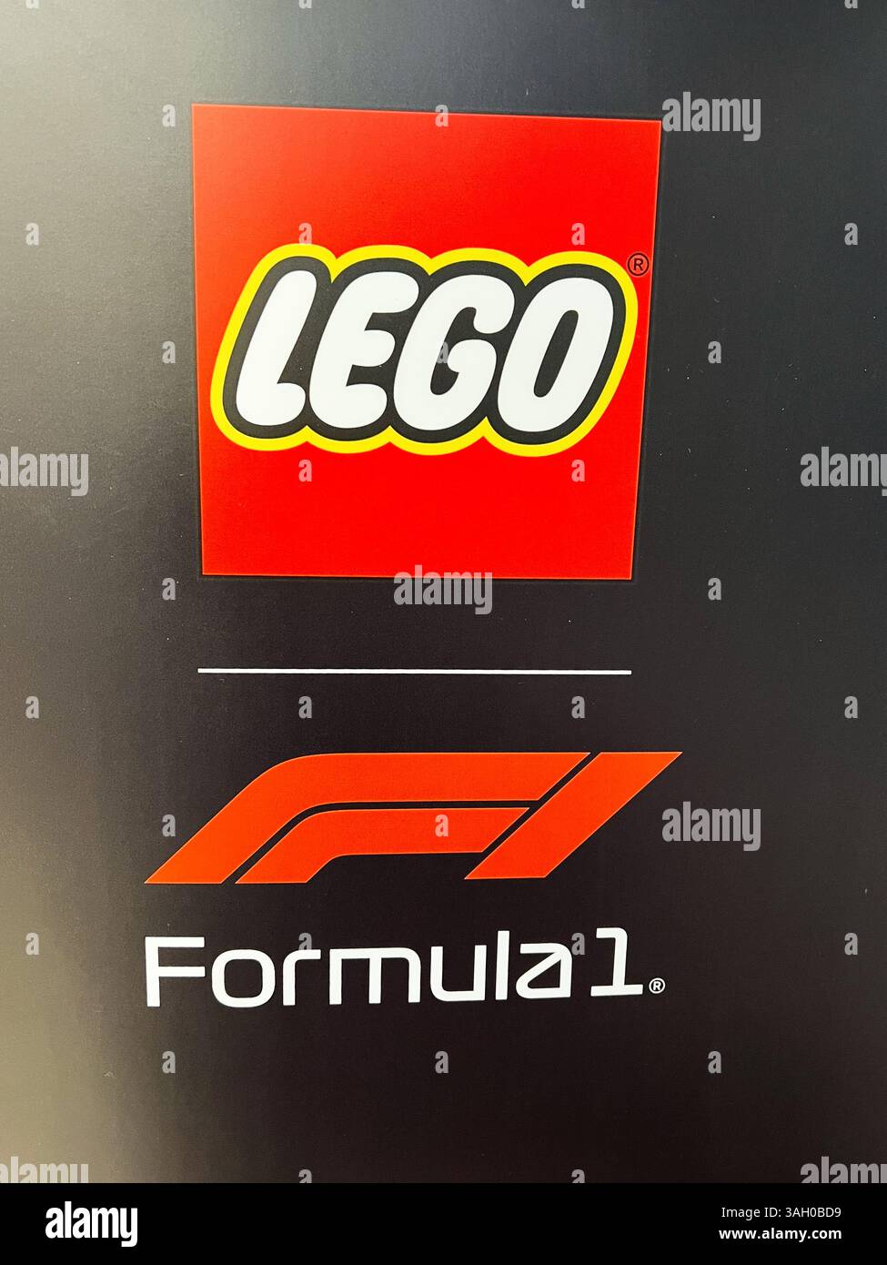 Kyiv, Ukraine - April 08, 2025: Red Lego logo and Formula 1 branding ...