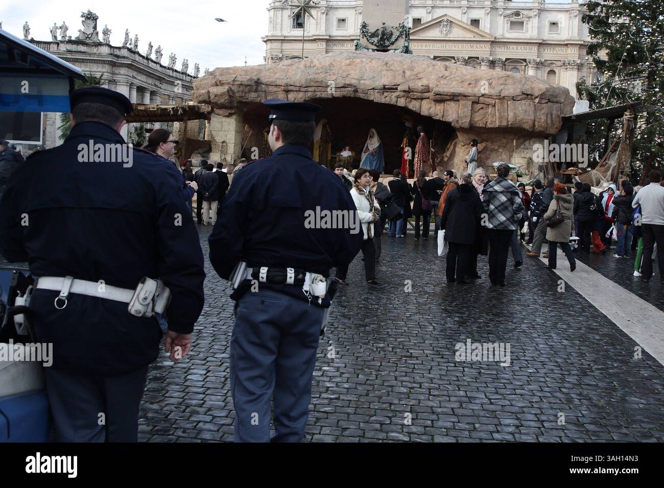 Dec 26, 2009 - Vatican City, Vatican, Italy - Police patrol St. Peters Square. A psychologically disturbed woman knocked the Pope down during the midnight mass. The 82-year-old pontiff delivered his Christmas good-wishes during the noon ceremony in front of thousands of people gathered in St. Peter's Square. (Credit Image: © Evandro Inetti/ZUMA Press) Stock Photo
