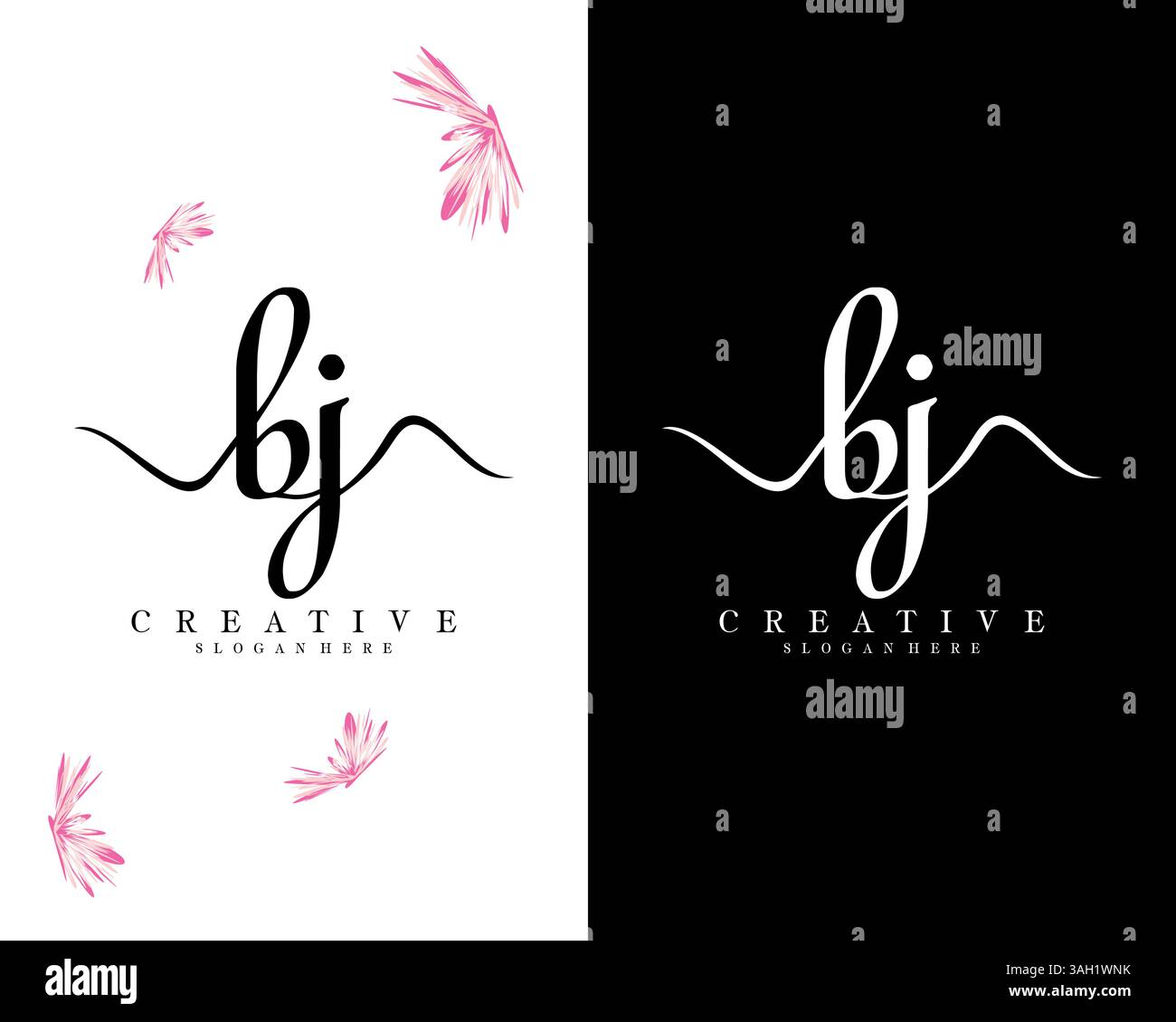creative handwriting bj, jb letter logo design vector Stock Vector