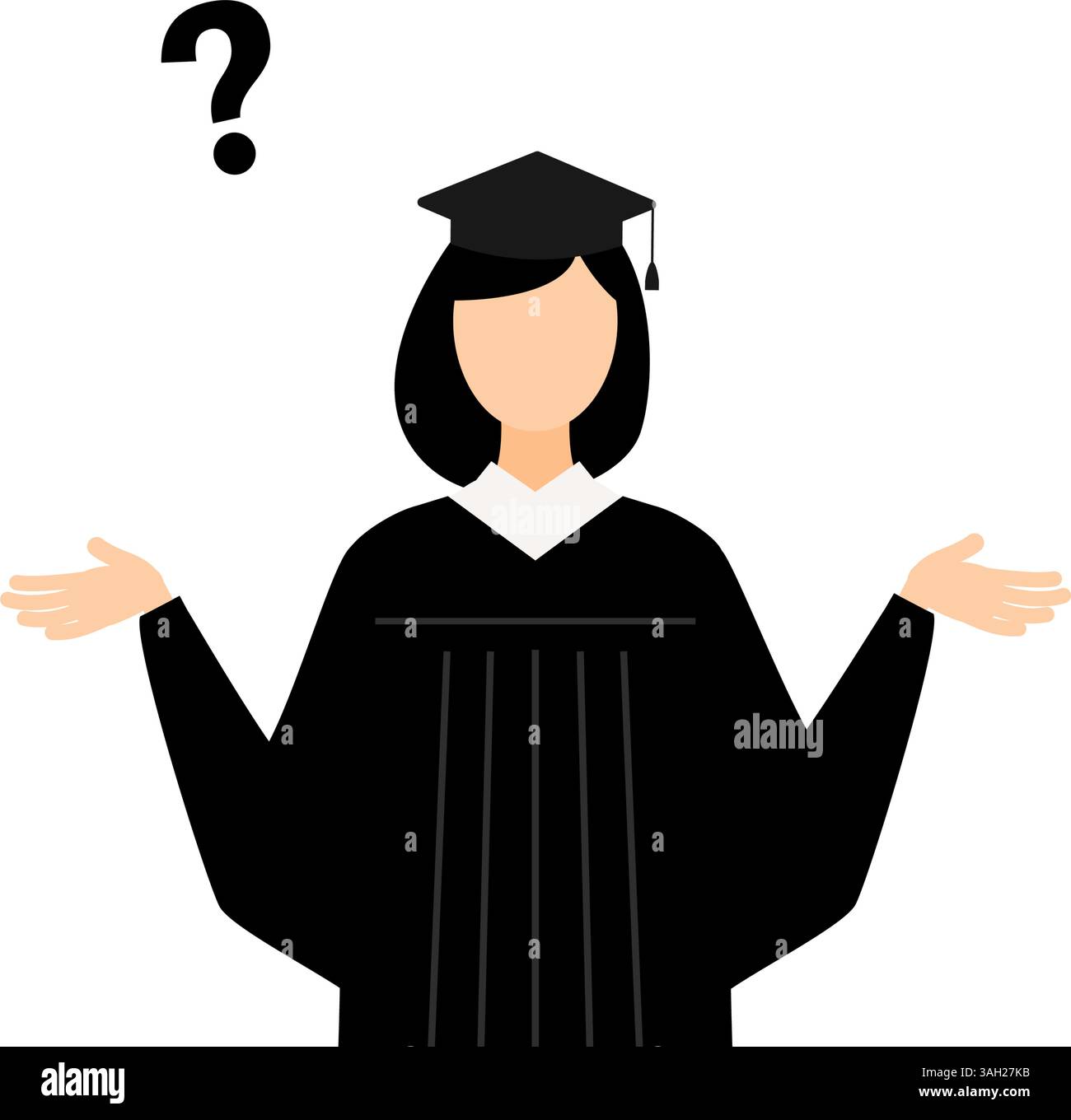 Graduate Questioning Simple illustration of an asian female graduates in graduation gowns ...
