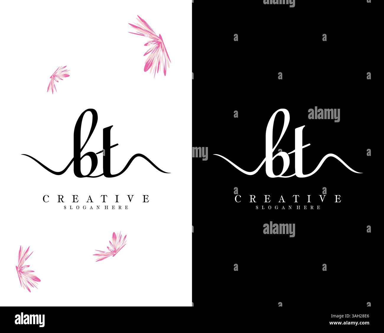 creative handwriting bt, tb letter logo design vector Stock Vector