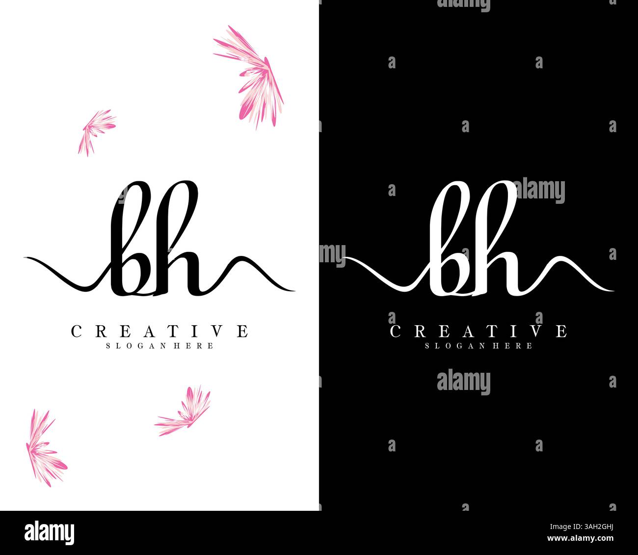creative handwriting bh, hb letter logo design vector Stock Vector