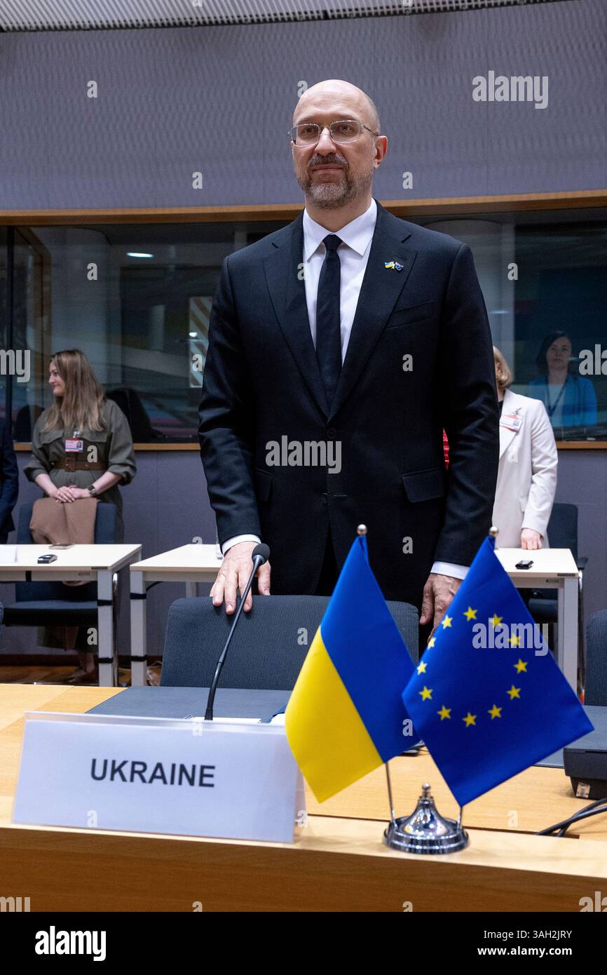 Ukraine's Prime Minister Denys Shmyhal arrives to the EU-Ukraine ...