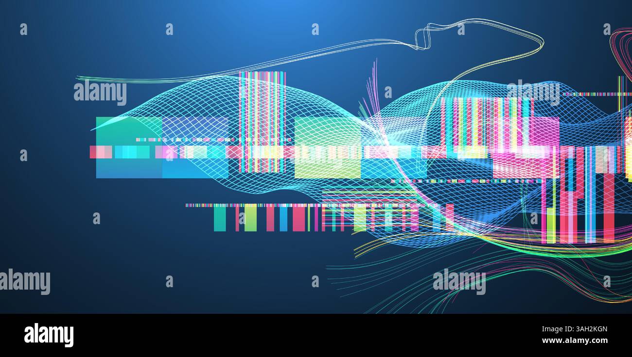 Abstract data waveform background with dynamic lines, grids, and color ...