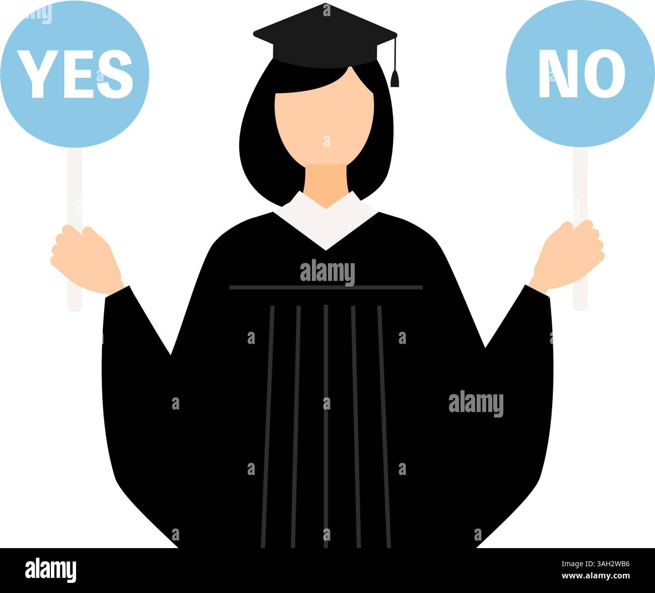 Simple illustration of an asian female graduate in a graduation gown ...