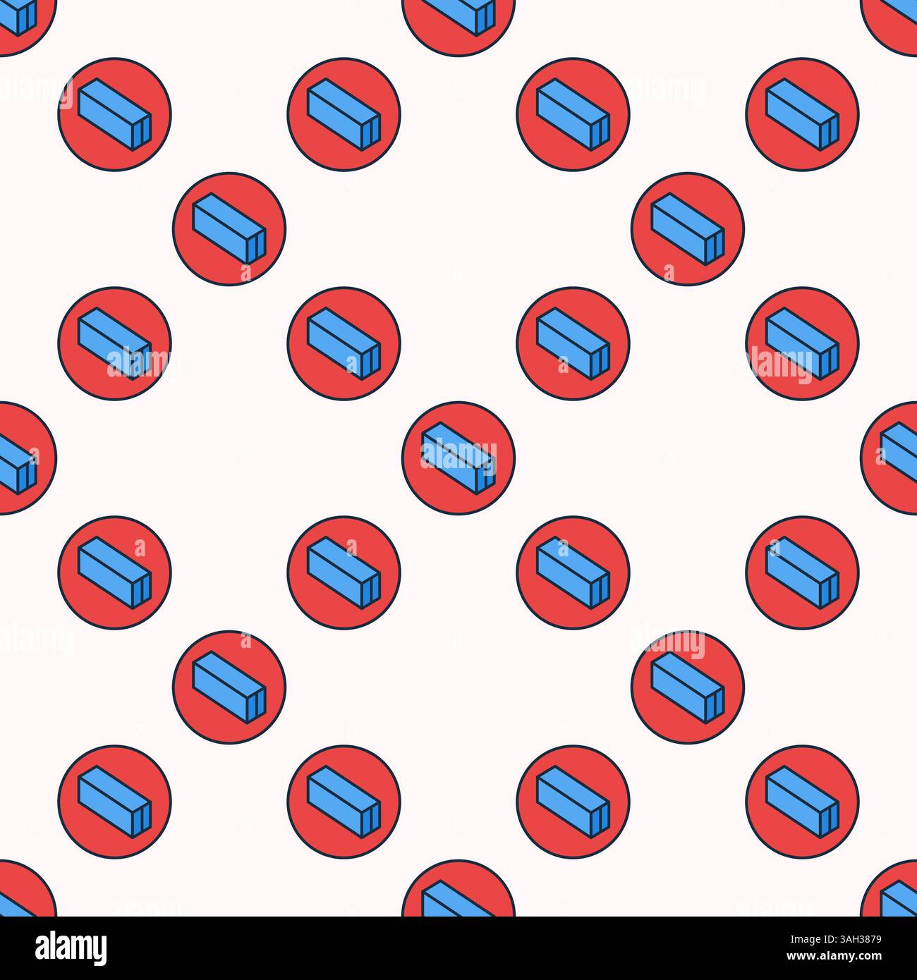 Blue Container in Red Circle vector concept colored seamless pattern Stock Vector