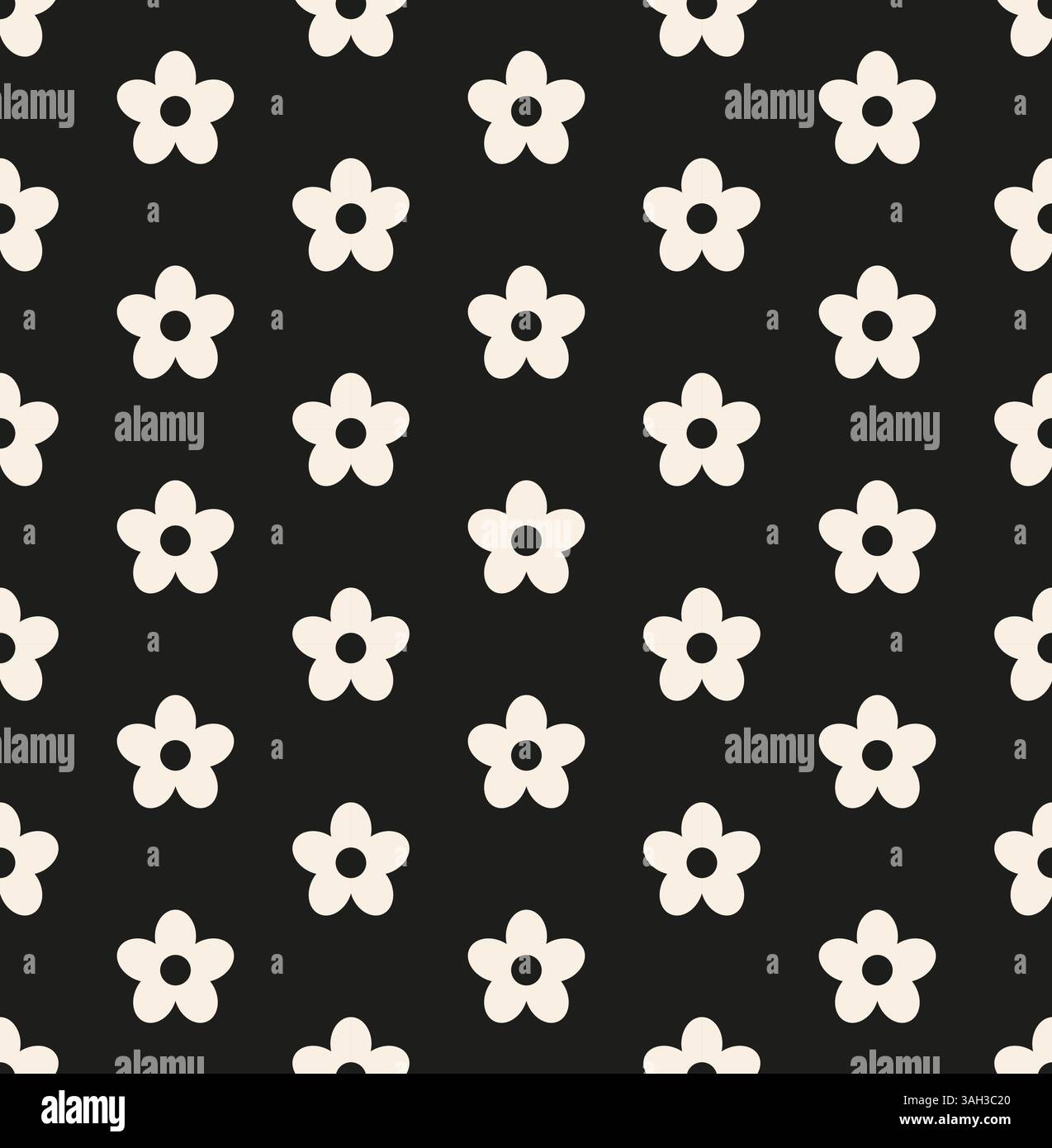 Abstract flowers on black background seamless pattern. Stock Vector