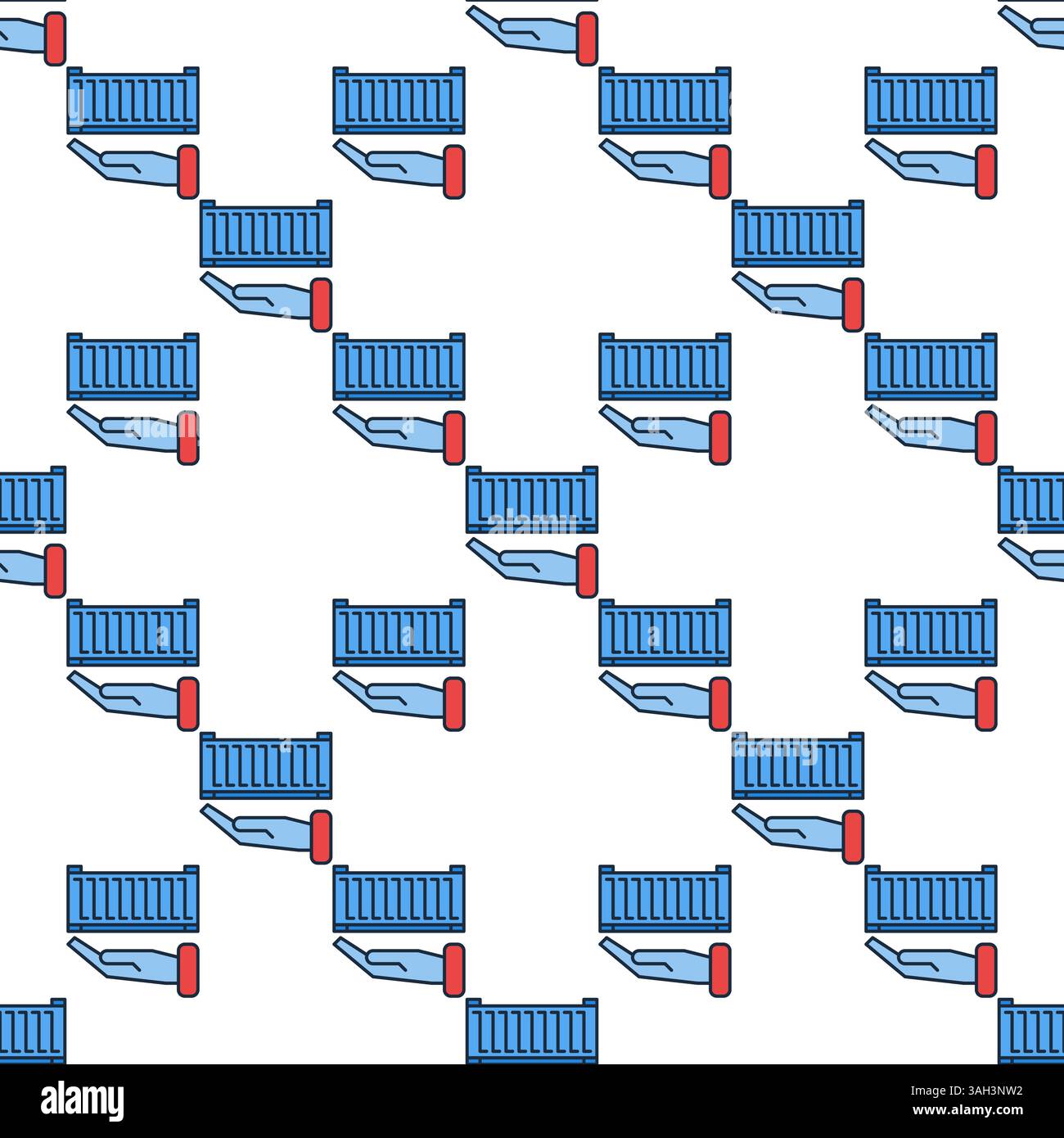 Hand with Blue Shipping Container seamless pattern vector concept background Stock Vector