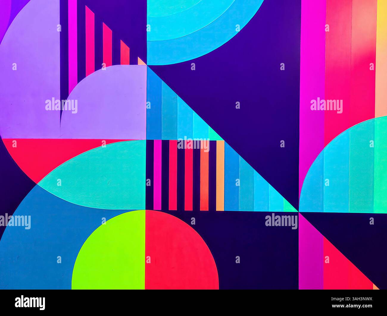Vibrant Abstract Geometric Mural Eye-Level Perspective Stock Photo