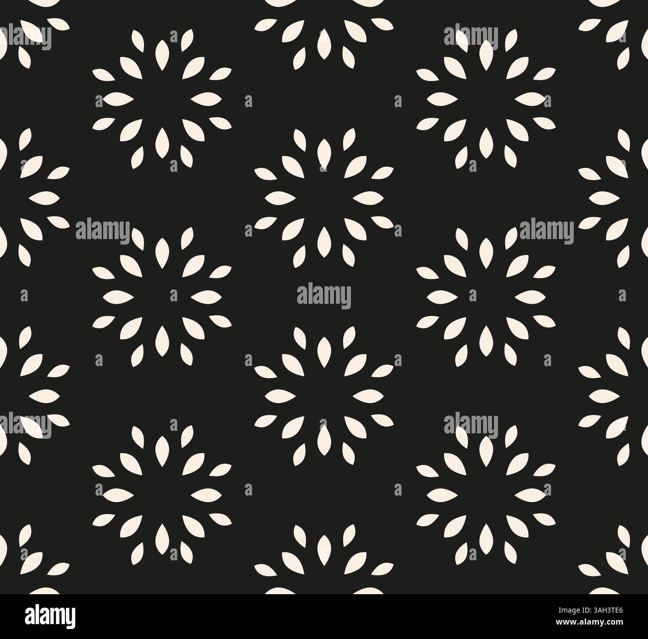 Abstract flowers on black background seamless pattern. Stock Vector