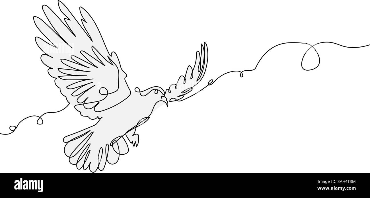 Bird in Flight Line Drawing Stock Vector