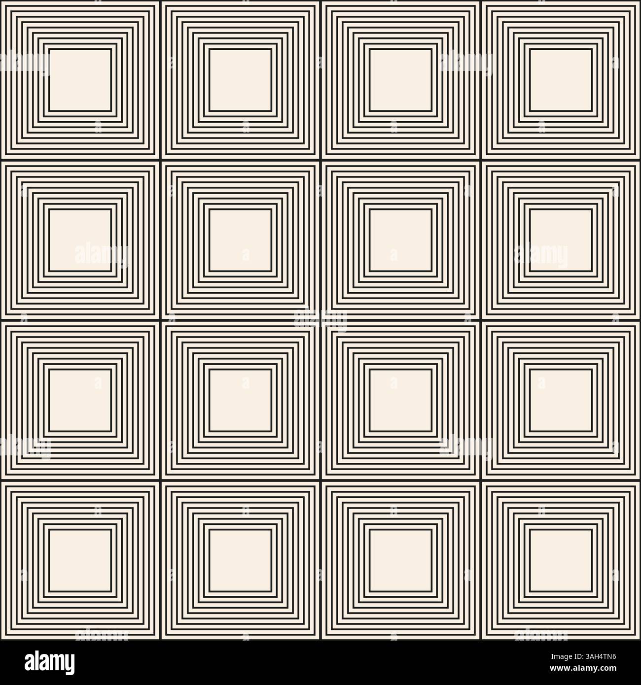 Thin lines squares seamless pattern. Black beige simple geometric background Stock Vector