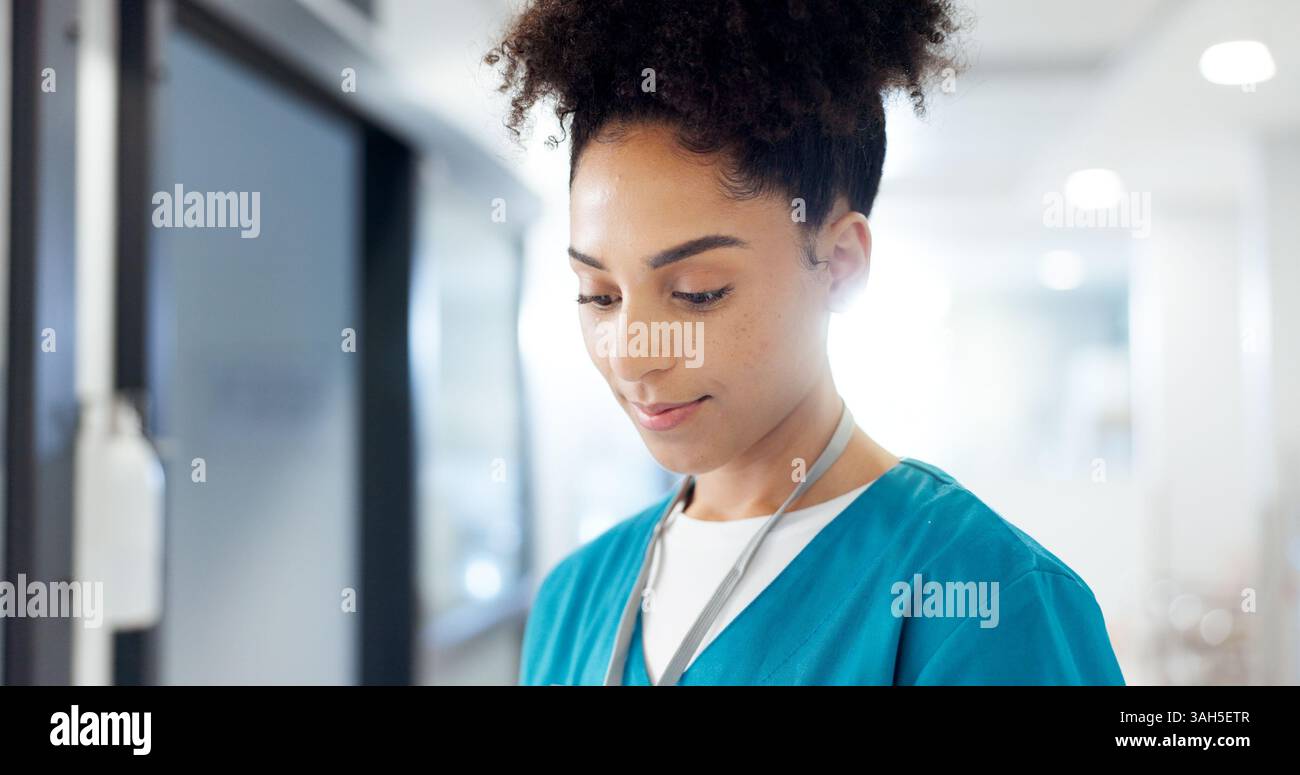 Hospital, woman and nurse thinking of healthcare idea, wellness ...
