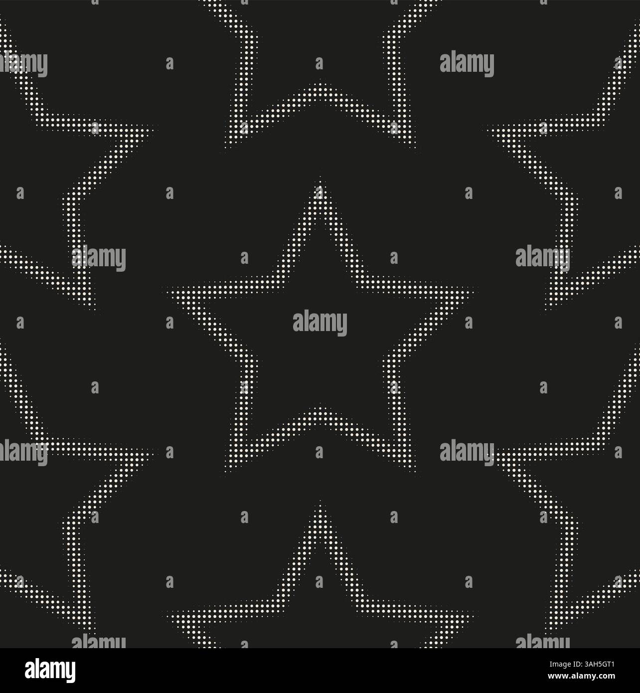 Thin lines dotted stars seamless pattern. Beige simple geometric pattern on black background. Stock Vector