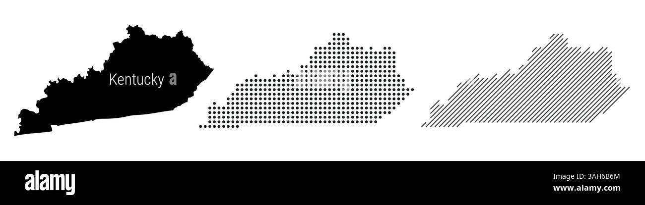 Kentucky detailed silhouette map, dotted pattern and slanted parallel ...