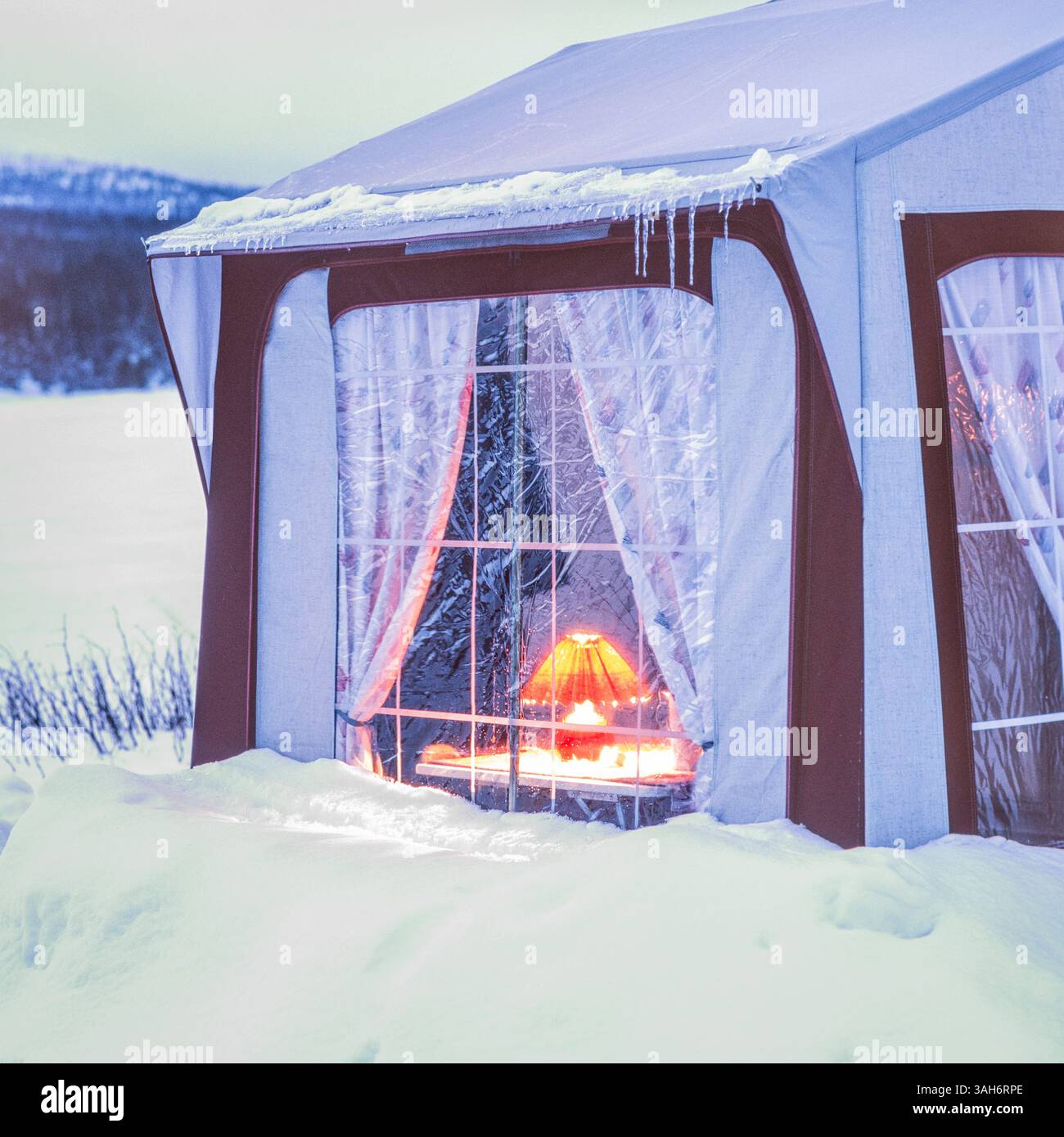 Winter camping Stock Photo