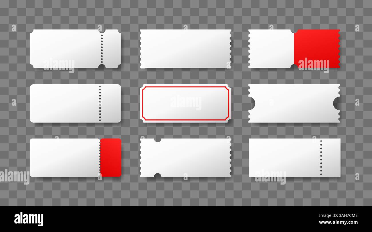 White coupons of different shapes, set of coupons on transparent ...