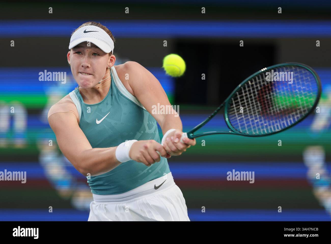 Tennis Ru Russian tennis player Mirra Andreeva playing a forehand shot at the ...