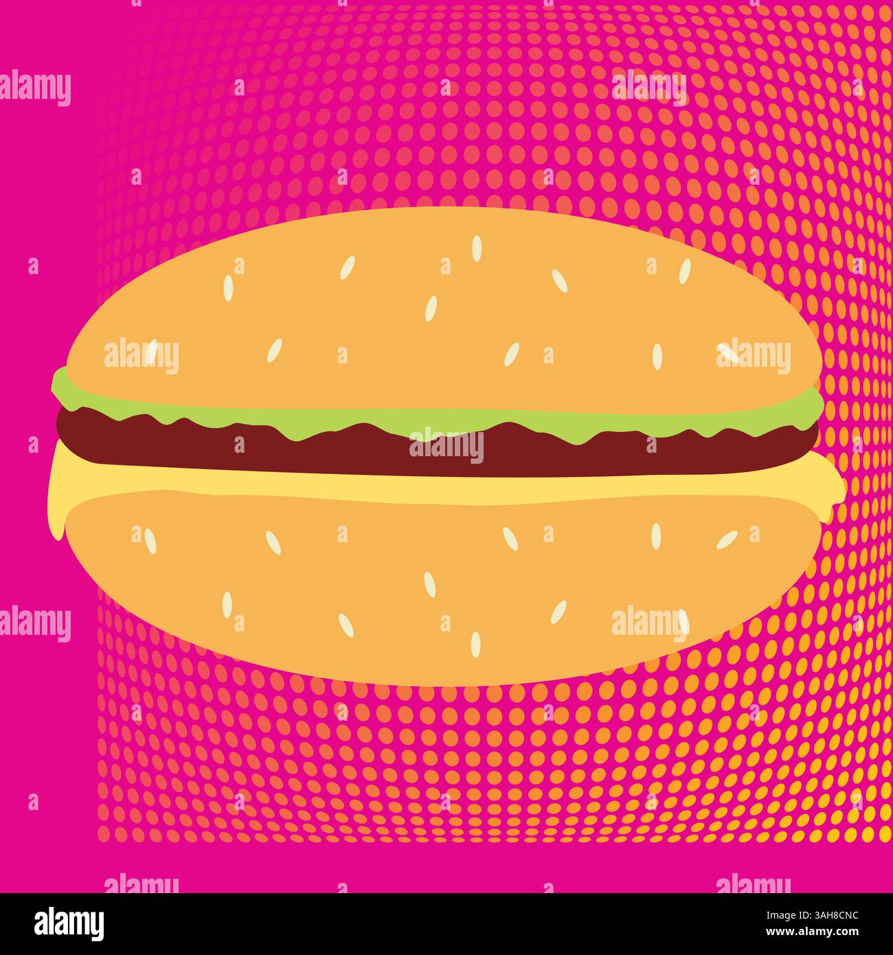Pop Art multicolored background with burger; vector illustration; fully expanded; Stock Vector