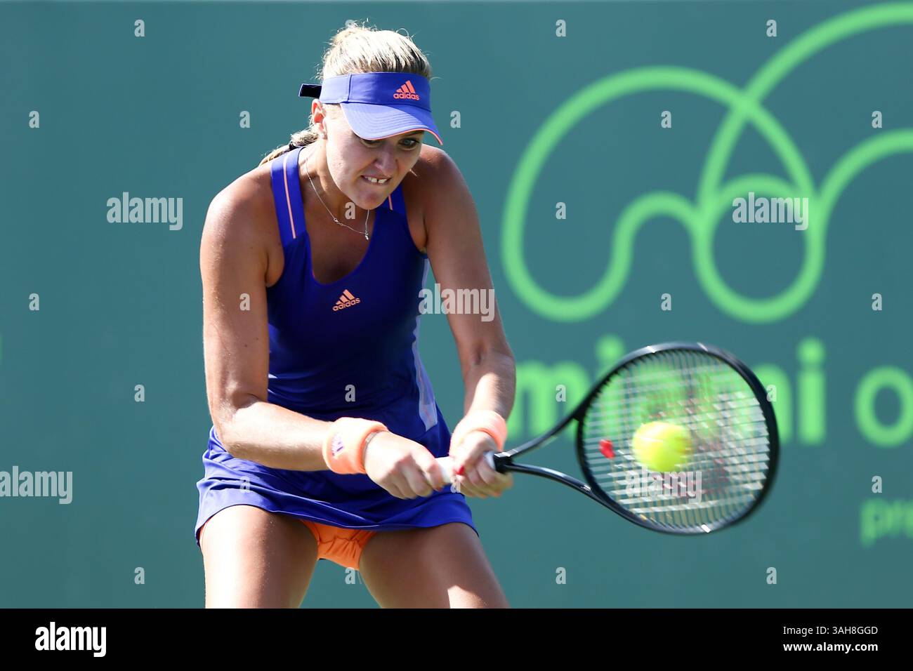 March 24, 2015 - Key Biscayne, Florida, United States - Kristina Mladenovic of France hits a backhand shot during her women's singles first round  match against Klara Koukalova (not pictured) on day two of the Miami Open at Crandon Park Tennis Center. Mladenovic won 6-4, 6-4. (Credit Image: © Debby Wong/ZUMA Wire) Stock Photo