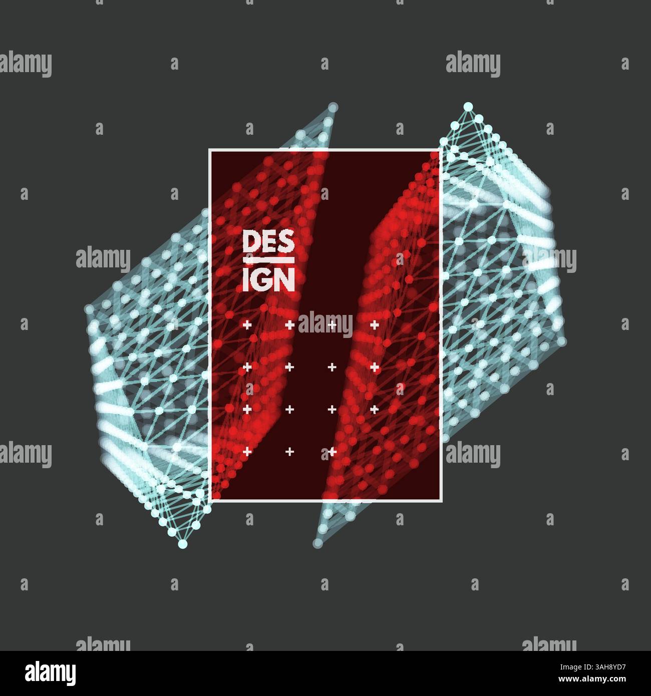Object with lines and dots. Molecular grid. 3d technology style with ...