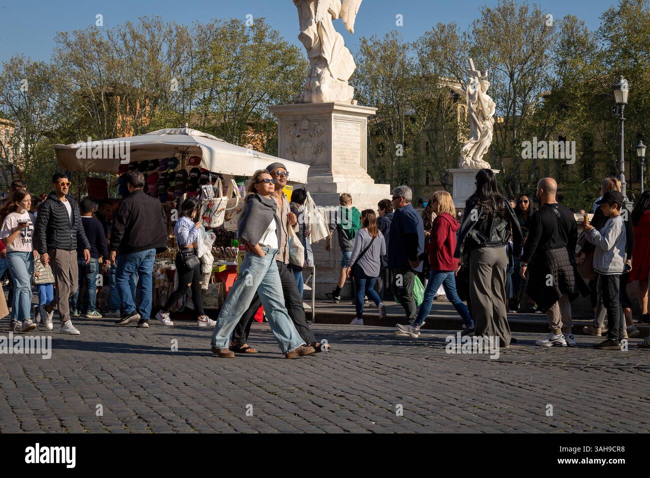 Rome, Italy - April 6, 2025: Lungotevere Castello crowded with tourists ...