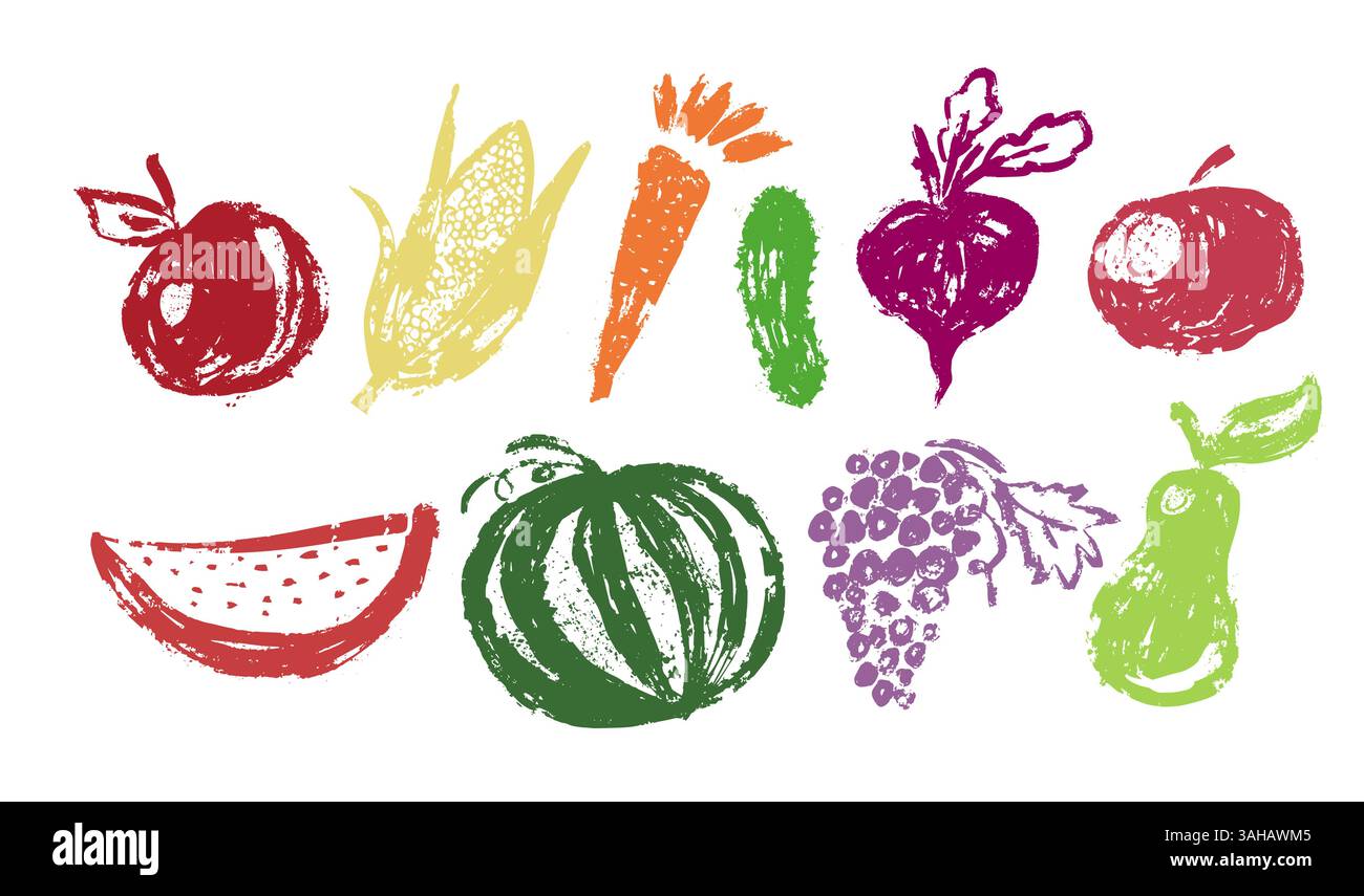 Fruit and vegetable set. hand drawn. Not AI, Vector illustration Stock Vector