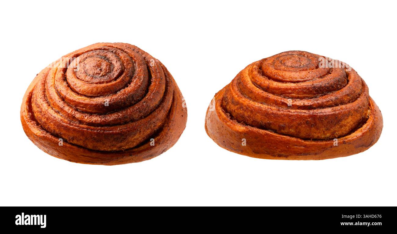 Two tasty cinnamon rolls isolated on white Stock Photo - Alamy
