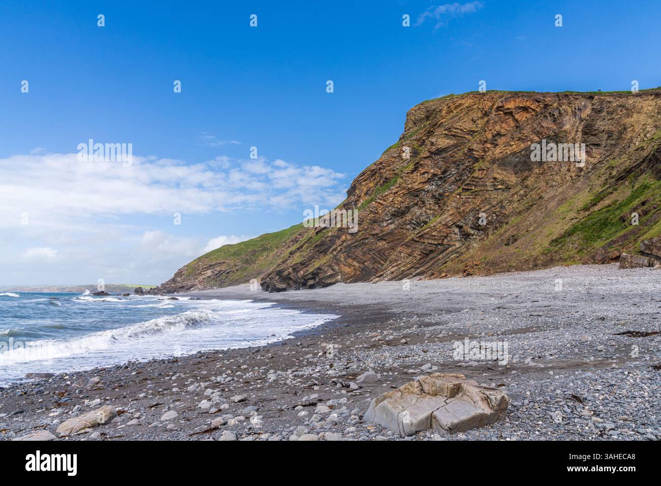 The cliffs and beach in Millook Haven, Cornwall, England, UK Stock ...