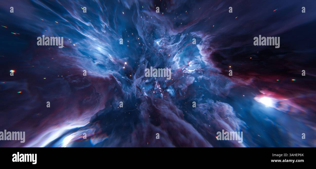Deep Blue Nebula Background with Bright Star Clouds in Space Stock ...