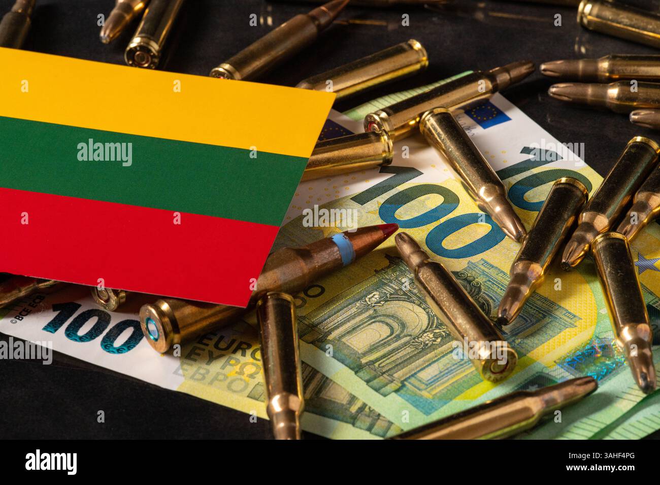 Euro Money, Bullets, and Lithuanian Flag Symbolizing Baltic Defense ...