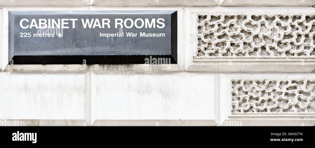 Sign for Cabinet War Rooms and Imperial War museum, City of Westminster, London, England. Stock Photo