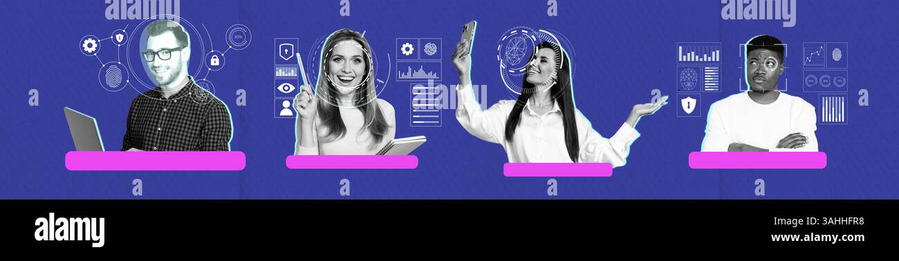 Digital Visual Profile Examples Collage illustration featuring modern digital profiles with technology ...