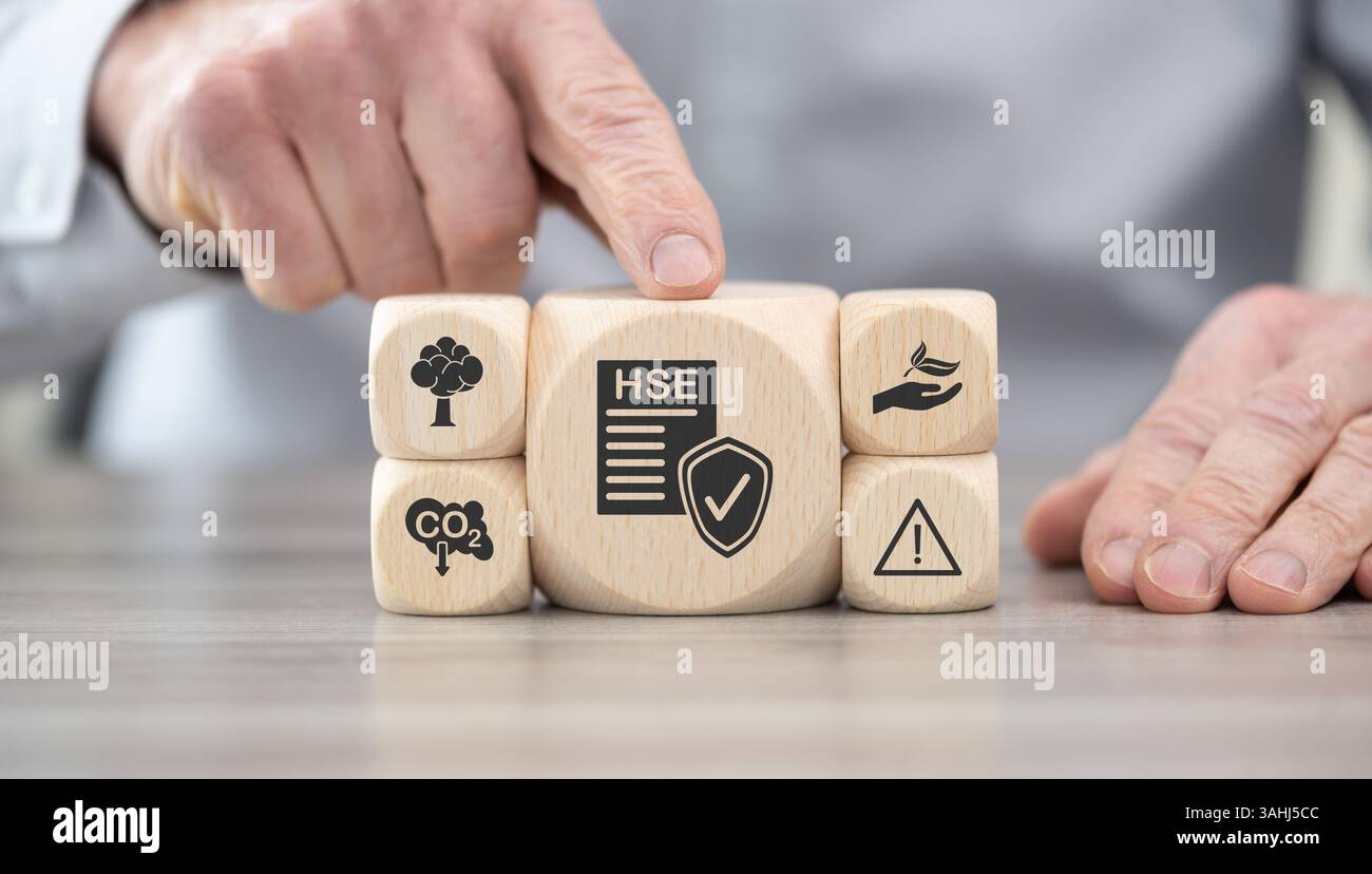 Wooden blocks with symbol of hse concept Stock Photo - Alamy