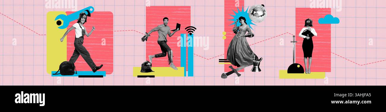 Collage showing diverse individuals and creativity, blending retro and ...