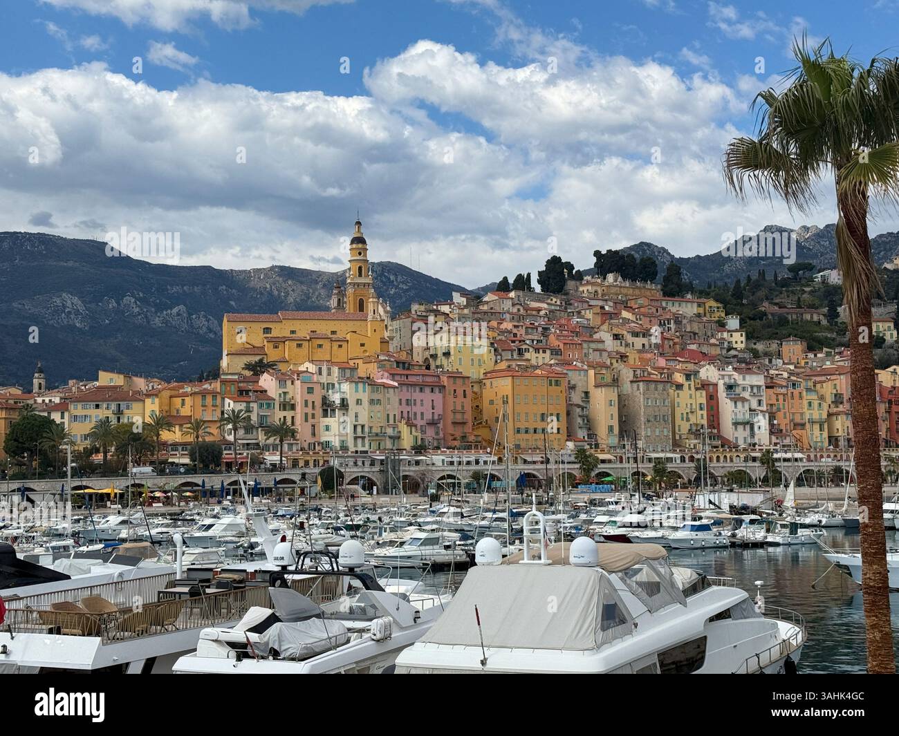 View of the old port and historic old town, Menton, Provence–Alpes–Côte-d'Azur, France. - Smartphone Captured Stock Image